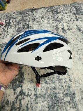 Kids White and Blue Bike Helmet with Adjustable Straps
